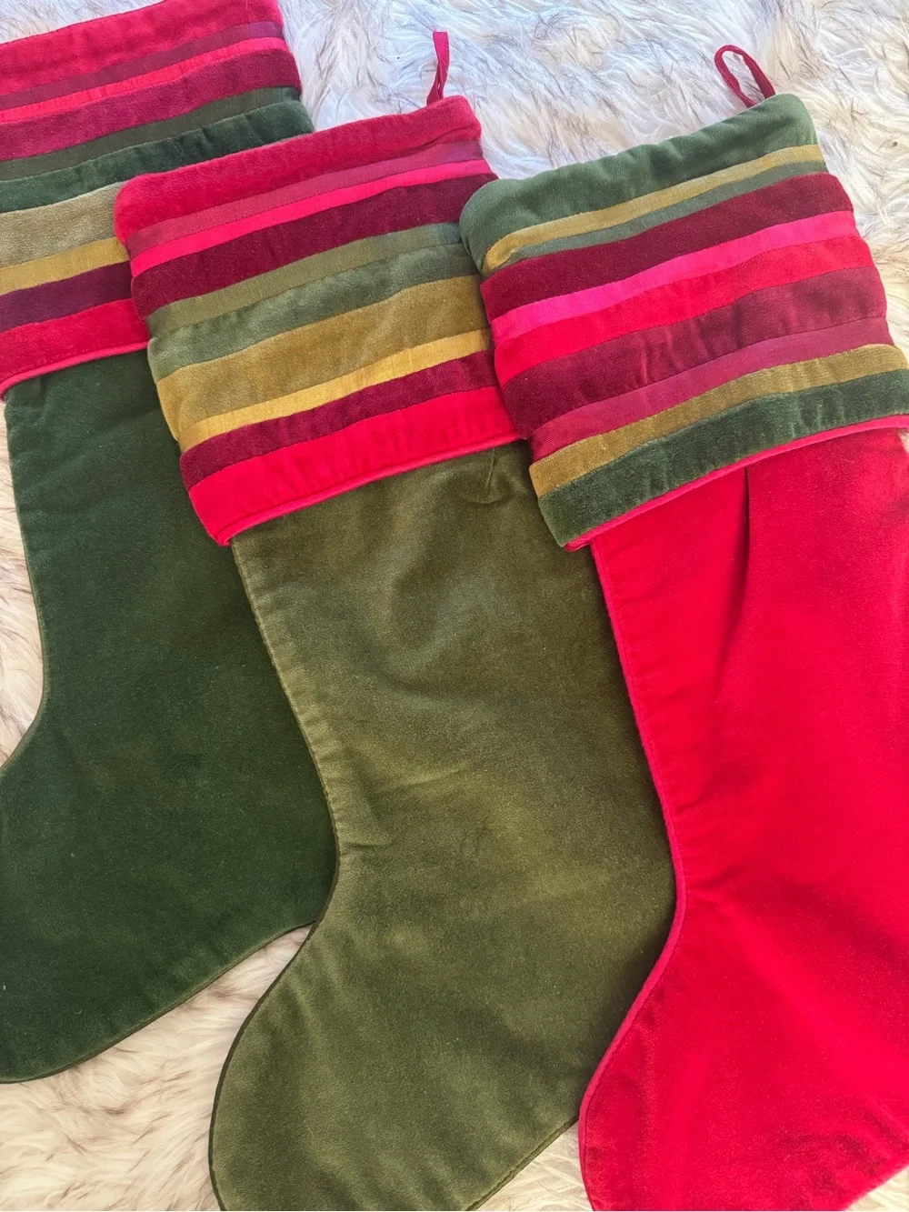 Crate& Barrel Rosetti Christmas Stocking ~2 Green 1 red